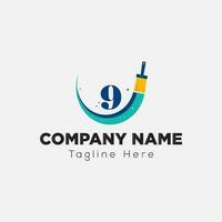 Paint Logo On Letter 9 Template. Paint Logo On 9 Letter, Initial Paint Sign Concept Template vector