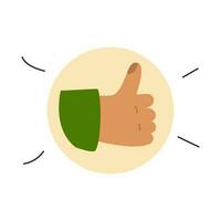 Thumbs up sign in a circle. Simple approval sign in flat cartoon style. Vector isolated illustration on white background.