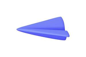 3D render purple vector paper airplane icon. Send information concept. Vector illustration on white background. Side view