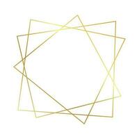 Gold geometric polygonal frame with shining effects isolated on white background. Empty glowing art deco backdrop. Vector illustration.