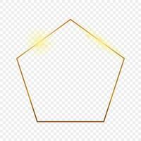 Gold glowing pentagon shape frame isolated on background. Shiny frame with glowing effects. Vector illustration.
