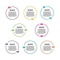 Set of eight multicolor round quote box frames isolated on white background. Vector illustration