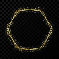 Gold shiny double hexagon frame with light effects vector