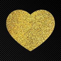 Gold glittering heart on dark background vector