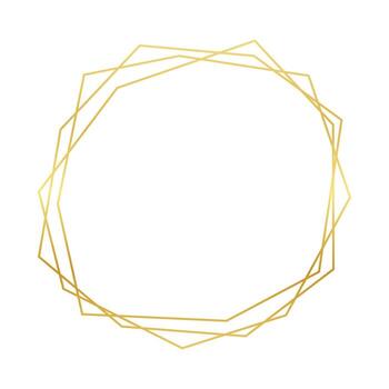 Gold geometric polygonal frame with shining effects isolated on white background. Empty glowing art deco backdrop. Vector illustration.