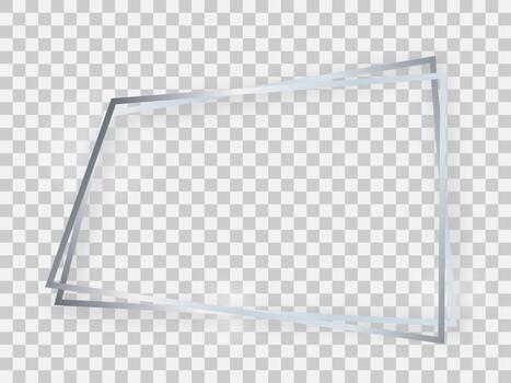 Double silver shiny trapezoid frame with glowing effects and shadows vector