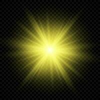 Light effect of lens flares. Yellow glowing lights starburst effects with sparkles vector