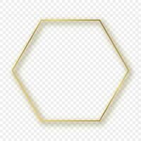 Gold glowing hexagon frame with shadow vector