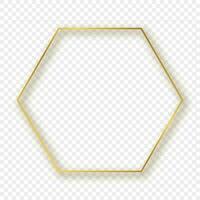 Gold glowing hexagon frame with shadow vector