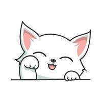 White Cat Waving Paws Hand Illuctration - Cute White Pussy Cat vector