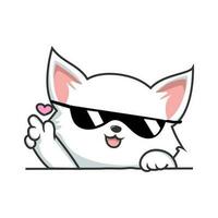 White Cat Waving Paws Hand Vector - Cute White Pussy Cat with Sunglasses