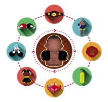 Circle of boxing icons set with long shadow effect png