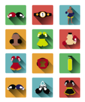 Twelve flat boxing icons set with long shadow effect png