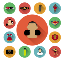 Illustration of flat boxing icons set on flat color background png