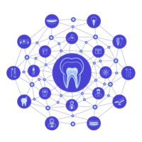 Group of Dental icons with line polygon background.Education for dental concept. png