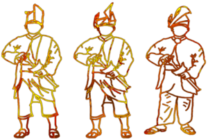 Männer tragen malaiisch Krieger Tradition Stoff Stand und halt malaiisch traditionell Waffe png