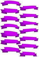 Set of purple cartoon ribbons and banners for web design. Great design element isolated on white background. Vector illustration.