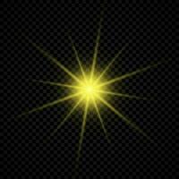 Light effect of lens flares. Yellow glowing lights starburst effects with sparkles vector