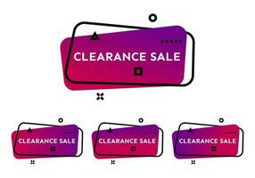 Clearance Sale. Set of four purple geometric trendy banners. Modern gradient shape with promotion text. Vector illustration.