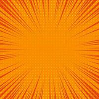 Orange comic book page background in pop art style with empty space. Template with rays, dots and halftone effect texture. Vector illustration