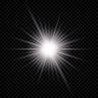 Light effect of lens flare. White glowing light explodes with starburst effects and sparkles on a background. Vector illustration