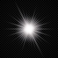 Light effect of lens flare. White glowing light explodes with starburst effects and sparkles on a background. Vector illustration