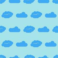 Seamless pattern with clouds on blue sky. Cute endless cloudscape. Vector illustration.