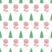 Seamless pattern with colored trees on white background. Vector illustration.