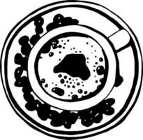 Espresso cup with bubbles on a plate with coffee beans vector