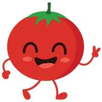 Happy cute smiling tomato. Cute vegetable vector character isolated on white