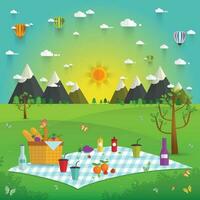 al aire libre picnic en montañas vector