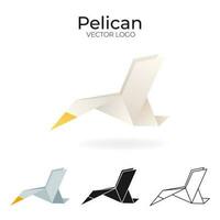 Origami vector logo set with pelican. isolated Logo in different variations. Gradient, color, black and outline logotype for company, graphic design and so on.