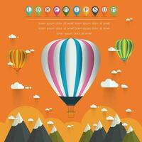 hot air balloon in the sky over moutain vector