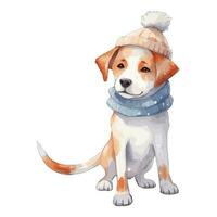 Watercolor Cute Dog With Cotton Hat and Cotton Scarf vector