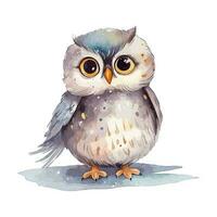 Cute Watercolor Owl In Natural State Standing Gracefully vector