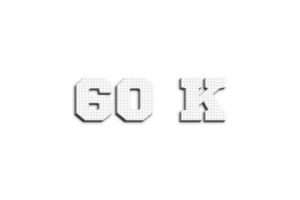 60 k subscribers celebration greeting Number with 3d paper design png