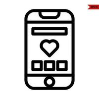 amor en pantalla móvil teléfono línea icono vector