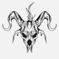 tatuaje y t camisa diseño negro y blanco mano dibujado cabra cráneo grabado ornamento vector