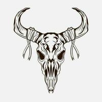 tatuaje y t camisa diseño negro y blanco mano dibujado cabra cráneo grabado ornamento vector