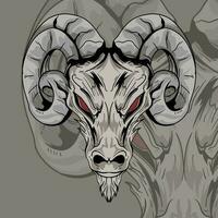 The symbol of Satanism Baphomet goat skull demon goat head hand drawn print or blackwork flash tattoo art design in engraving technique vector