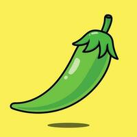 Flat style green chili cartoon vector icon illustration food