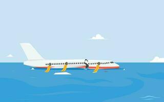 Airplane crash into the sea vector illustration