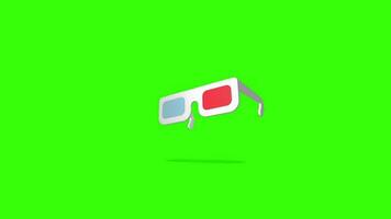 3d óculos ícone símbolo alfa canal transparente fundo em verde tela video