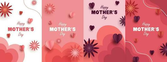 happy mother's day, valentine day set simple minimalist paper theme design vector illustration EPS10. simple love heart, flower and paper design