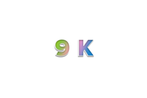 9 k subscribers celebration greeting Number with 3d extrude design png