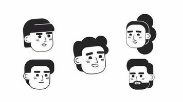 Satisfied clients bw icons animation. Animated monochromatic flat character avatars on white with alpha channel transparency. Thin line cartoon stickers 4K video footage collection for web design