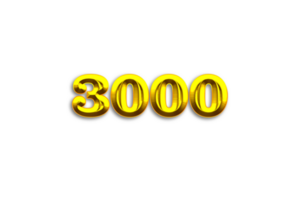 3000 suscriptores celebracion saludo número con oro diseño png