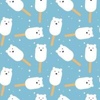 Pattern Ice cream blue background template. Ice cream in shape of  polar bear on stick. vector