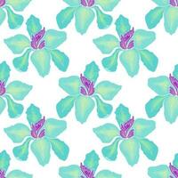 Pattern Iris blue and yellow flowers, white background. vector