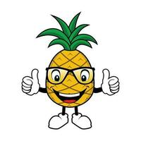 Pineapple Fruit Mascot Cartoon with glasses Giving Thumbs Up vector